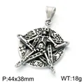 Vintage stainless steel skeleton pentagram pendant featuring occult mystic engraved symbols. - Skull Pentagram Style (KP118548-LU) / 44x38mm