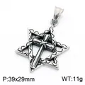 Vintage stainless steel hexagram star pendant with cross overlay and geometric engravings - Cross Hexagram Style (KP118827-LU) / 39x29mm