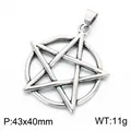 Vintage stainless steel pentagram circle pendant necklace, 43x40mm size and 11g weight variant - Vintage Pentagram Ring Style (KP118828-LU) / 43x40mm