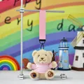 Adorable plush teddy bear keychain pendant featuring a pink shirt and wrist strap - Pendant Only / 12cm High / Pink
