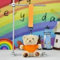 Cute teddy bear plush keychain in orange outfit with I Love Fly foot embroidery - Pendant Only / 12cm High / Orange