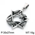 Vintage stainless steel hexagram snake pendant with 35x27mm dimensions and 10g weight. - Snake Hexagram Style (KP118894-LU) / 35x27mm