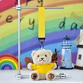 Cute plush teddy bear keychain with vibrant yellow strap and shirt for backpack decoration - Pendant Only / 12cm High / Yellow