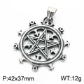 Vintage stainless steel pentagram pendant with sunburst circular frame and mystic carvings - Hollow Pentagram Sun Style (KP118927-LU) / 42x37mm