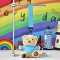 Mini plush teddy bear keychain wearing a blue t-shirt with I heart fly embroidery on paws - Pendant Only / 12cm High / Lake Blue