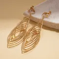 Macro detail of elegant gold hollow leaf dangle earrings with a textured sparkling finish - Spiral Ear Clip Multi-Layer Hollow Leaf (3#)