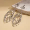 Detailed view of silver-toned layered marquise dangle earrings with pavé texture. - Multi-Layer Marquise Stacked Ear Clip (4#)