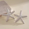 Detailed close-up view showing the textured surface of silver starfish stud earrings. - Silver Starfish Granular Texture Style (8#)