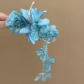 Elegant blue fabric flower hair clip with dangling floral tassel in New Chinese style - Duckbill Clip (3#) / Blue