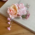 Elegant pink fabric rose hair clip featuring dainty pearl tassels in New Chinese style - Duckbill Clip (6#) / Pink