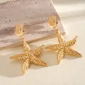 Exquisite gold starfish dangle earrings with textured shell studs and vintage charm - Spiral Starfish Design (31#)