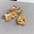 Elegant gold-tone hammered metal petal-shaped stud earrings for fashion-forward women - Irregular Overlapping Petal Style (39#)