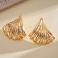 Elegant retro gold-plated pleated fan-shaped stud earrings with a vintage high-end feel - Fan Shell Pleated Texture Style (52#)