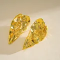 Elegant vintage gold textured irregular leaf stud earrings with unique organic relief design - Streamlined Leaf Ear Relief Design (54#)