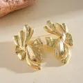 Elegant vintage gold pleated petal stud earrings with a sophisticated metallic texture. - Wavy Pleated Ginkgo Leaf Design (46#)