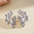 Elegant silver abstract textured wave stud earrings featuring retro fashion style design - Irregular Abstract Wave Texture Studs (47#)