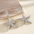 Elegant vintage textured silver starfish drop earrings for women with high-end aesthetic - Silver Starfish Design Earrings (32#)
