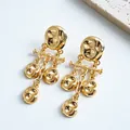 Vintage hammered gold drop earrings featuring tiered chain dangles and organic texture - Hammered Texture Three-Chain Drop Style (44#)