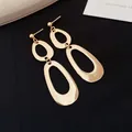 Elegant vintage gold-toned oval hollow drop earrings with minimalist fashion design - Gold Irregular Oval Double-Layer Style (41#)