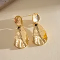 Elegant vintage gold hammered metal drop earrings with an irregular oval pendant design - Gold Irregular Vintage Hammered Drop (61#)