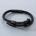 Men's punk style black braided leather bracelet with stainless steel nail head design - Nail Head Style (KB211226-KFC) / Black