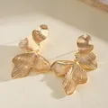 Vintage gold petal-shaped textured stud earrings with elegant and light luxury fashion design - Irregular Overlapping Petal Vertical Relief (58#)