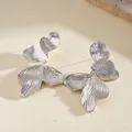 Elegant silver textured leaf drop earrings with a vintage metallic petal design - Silver Radial Brushed Ginkgo Leaf (59#)