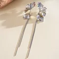 Elegant silver floral long tassel earrings featuring a metallic textured petal design - Silver Pleated Petal Long Chain Tassel (71#)