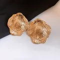 Vintage gold textured petal-shaped metal stud earrings for women with high-end feel - Gold Irregular Shell Petal Radial Texture (72#)