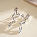 Sophisticated irregular fluid-shaped silver drop earrings with a polished metallic finish - Silver Modern Irregular Streamline Design (67#)