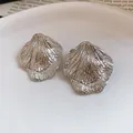 Vintage silver shell texture stud earrings for women with a high-end luxury aesthetic - Silver Scallop Conch Bionic Texture (73#)