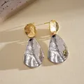 Elegant vintage hammered gold and silver two-tone drop earrings for a chic look - Gold and Silver Two-Tone Hammered Drop (62#)
