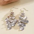 Elegant brushed silver multi-disc pendant drop earrings for a vintage fashion style - Silver Brushed Round Stacked Ear Hook (49#)