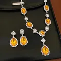 Exquisite orange gemstone jewelry set with teardrop earrings and oval stone necklace - Necklace and Earring Set / Brown