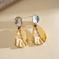 Vintage two-tone hammered metal teardrop earrings in gold and silver finish - Gold Silver Two-Tone Hammered Teardrop (64#)