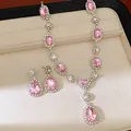 Elegant jewelry set with pink teardrop gemstones necklace and matching earrings - Necklace and Earring Set / Pink