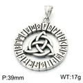Vintage titanium steel Viking pendant with Celtic knot and Runic symbols, 39mm wide - Celtic Triquetra Rune Style (KP118593-LU) / Diameter 39mm