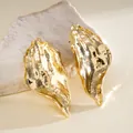 Elegant gold hammered leaf earrings with a vintage metallic texture finish - Gold Hammered Irregular Natural Leaf Style (37#)