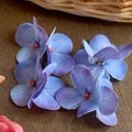 Handmade iris blue fabric flower statement earrings for elegant summer vacation style - Silver Earring Post-Blue