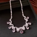 French court style necklace with pink pear-shaped stones and clear cubic zirconia - Silver-Pink