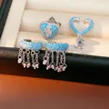 Elegant blue zircon heart and star tassel non-pierced ear clips set on jewelry box - Clip-on Set