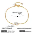 Detail showing dimensions of 18k gold plated stainless steel white zircon bracelet. - Oval Style (JDB0205300-2)