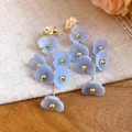 Light blue acrylic flower drop earrings with elegant gold beads for summer vacation - Gold with Blue