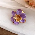 Vintage purple enamel flower stud earrings with elegant gold metal center detail - Ring / Eco Gold / Purple