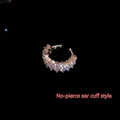 Elegant silver-plated ear cuff with sparkling round cubic zirconia for non-pierced ears - Ear Cuffs / Silver