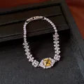 Elegant vintage zircon bracelet featuring a stunning square yellow gemstone in court style. - Yellow / Silver / Bracelet