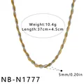 Detail view of 5mm twisted gold and silver snake chain necklace with dimensions - Two-Tone Twisted Style (NB-N1777) / 18k Gold Vacuum Plating
