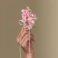 Sweet handmade pink chiffon flower hair clip with sparkling rhinestone and ribbon tassels - Flower Tassel Style / Pink