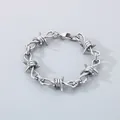 Punk style stainless steel barbed wire bracelet with thorn design in silver finish - Barbed Wire Bracelet (KB189243-Z)
