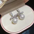 Eleganti orecchini a fiocco con perle in stile francese e zirconi in scatola regalo - Argento
